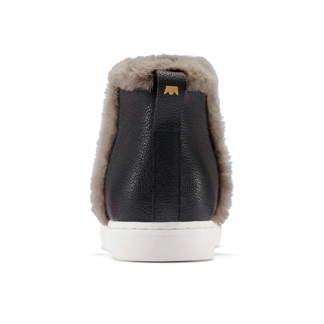 Women's sneaker boot - Water resistant black leather with faux fur trim - view 4
